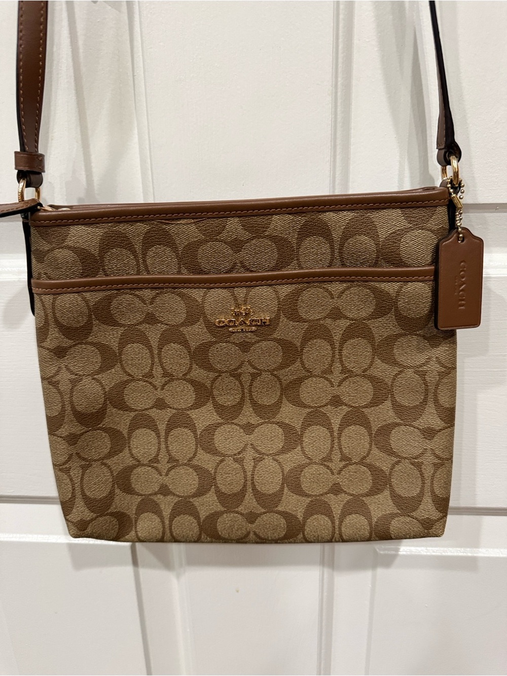 Coach Signature Zip Top Crossbody Bag Brown